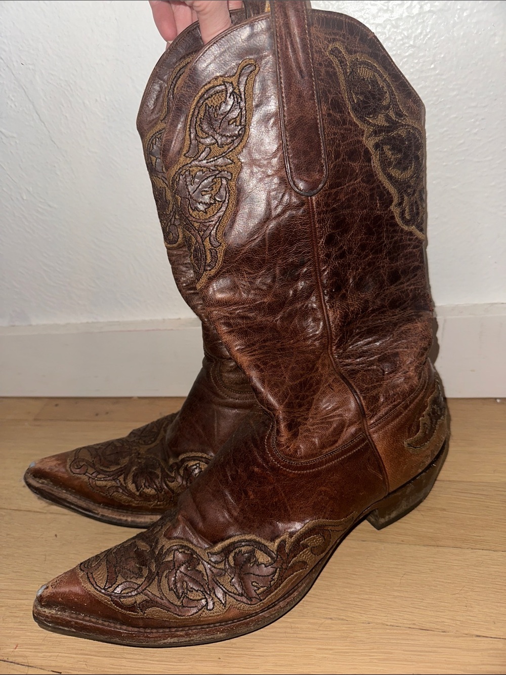 Old Gringo Brown Embroidered Leather Western Heeled Boots - Picture 3 of 9